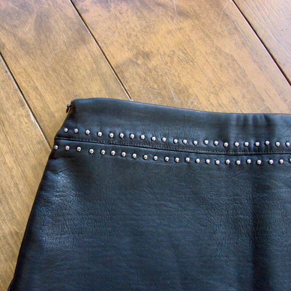 SUNCOO Paris Black Leather Mini Skirt Silver Studs Moto Grunge Size Small - Picture 12 of 13